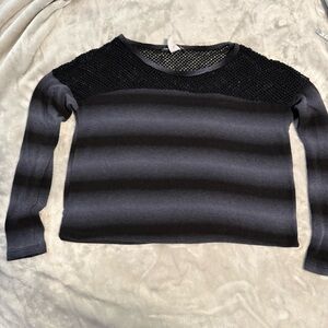 Double Zero Net‎ Black & Gray Crop Top Womens M/L Long Sleeve